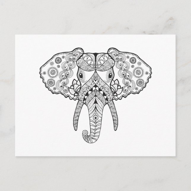 Postal Elefante inspirado en Zentangle (Anverso)