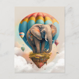 Postal Elefante lindo Balón de aire caliente Animal capri