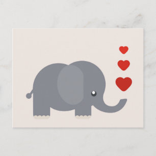 Postal elefante lindo con corazones de amor caprichoso