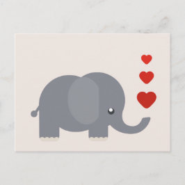 Postal elefante lindo con corazones de amor caprichoso