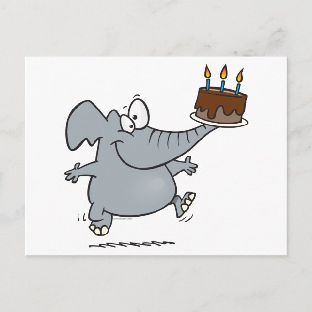 Postal elefante lindo con pastel de cumpleaños de chocola (Anverso)