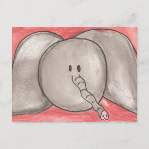 Postal Elefante lindo del dibujo animado de la acuarela