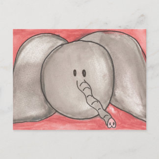 Postal Elefante lindo del dibujo animado de la acuarela