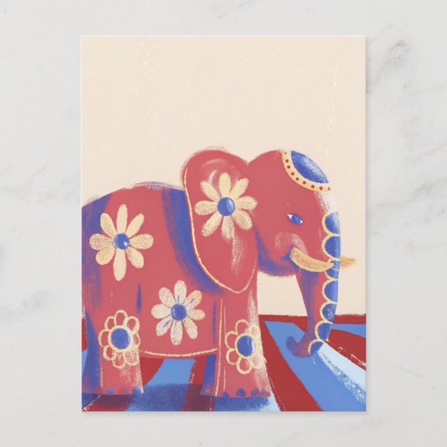 Postal Elefante lindo felicitaciones colores pastel (Anverso)
