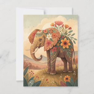 Postal Elefante lindo felicitaciones estilo arte popular