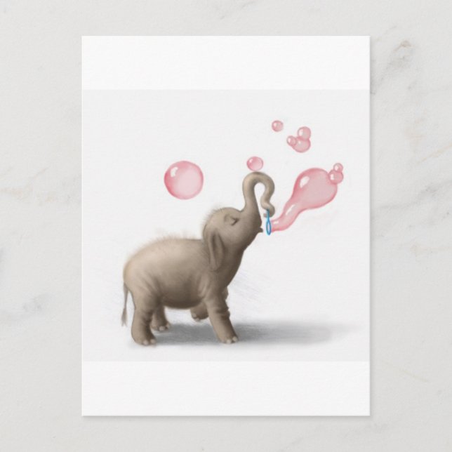 Postal elefante lindo que sopla burbujas rosadas (Anverso)