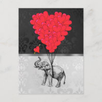 elefante lindo y corazón amoroso en gris