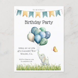 Postal Elefante lindo y globos