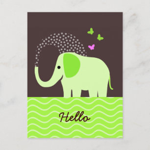 Postal Elefante lindo y mariposas