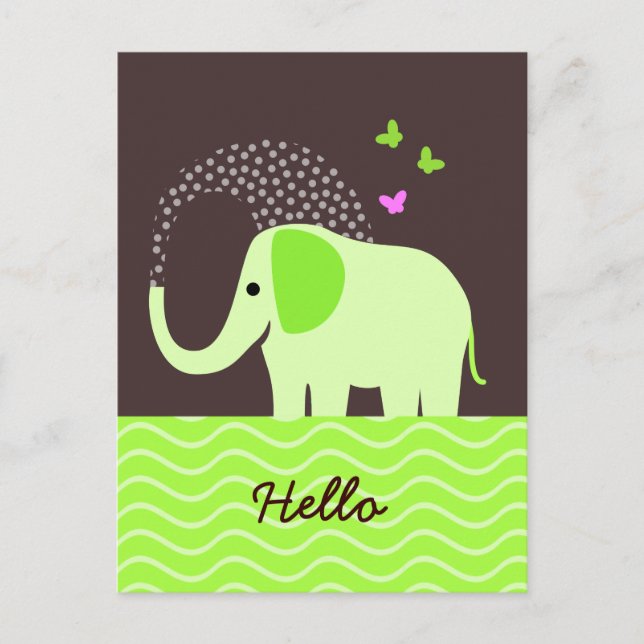 Postal Elefante lindo y mariposas (Anverso)