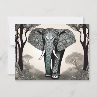 Postal Elefante Majestuoso con Patrones Tribales Ornados