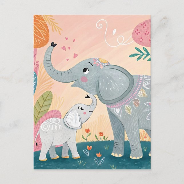 Postal Elefante Mamá y Bebé (Anverso)
