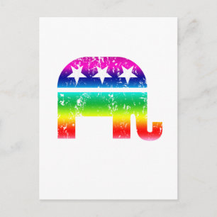 Postal Elefante original republicano con arcoiris angusti