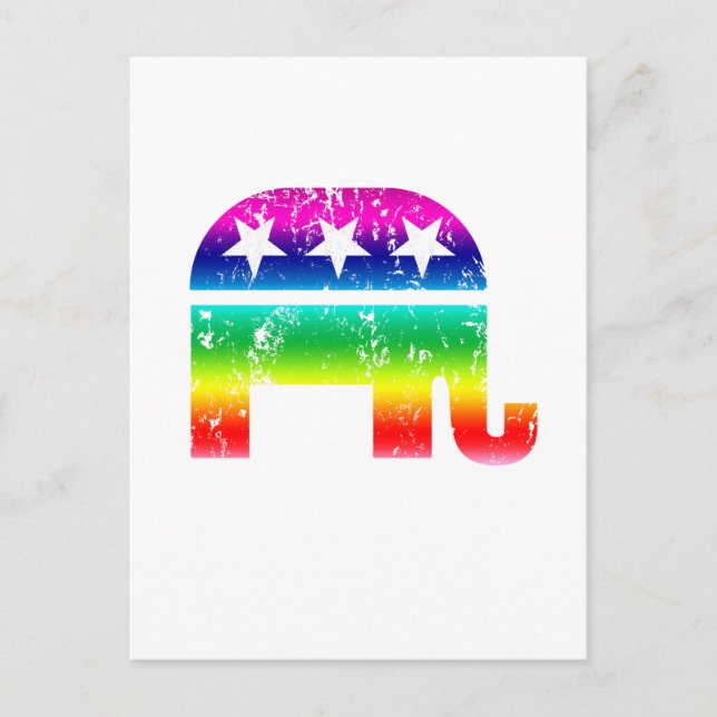 Postal Elefante original republicano con arcoiris angusti (Anverso)