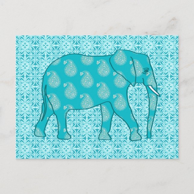 Postal elefante paisley - turquesa y aqua (Anverso)