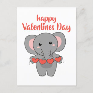 Postal Elefante Para Animales El día de San Valentín Cuto