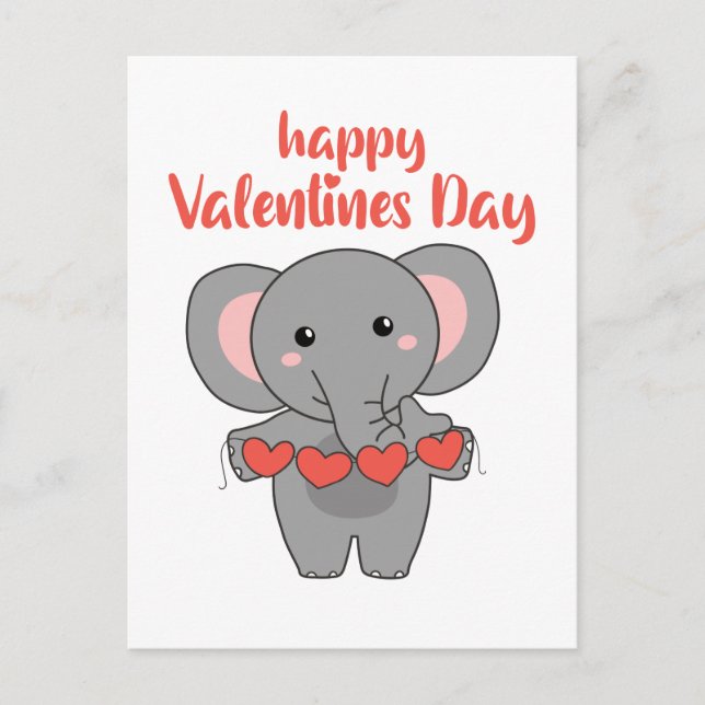 Postal Elefante Para Animales El día de San Valentín Cuto (Anverso)