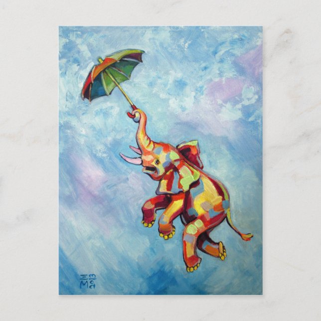 Postal Elefante paraguas (Anverso)