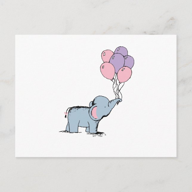 Postal elefante Pastel acuarela Bunch de Balloo (Anverso)