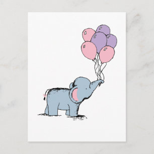 Postal elefante Pastel acuarela Bunch de Balloo