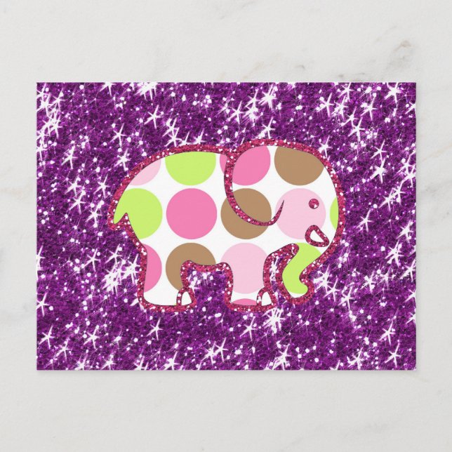 Postal Elefante Polka Dot Sparkly Purple Girly Regalos (Anverso)