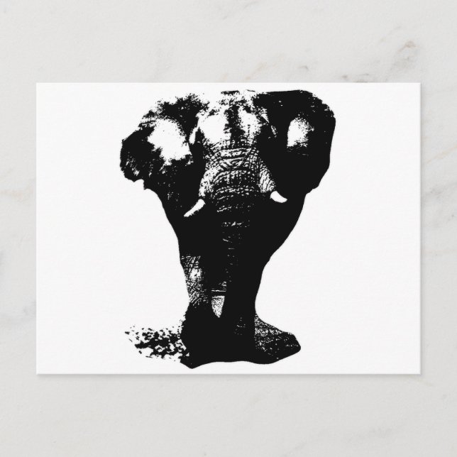 Postal Elefante Pop Art Blanco y Negro (Anverso)