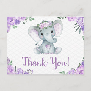 Postal Elefante Púrpura Gracias Rosas Chica Postcard