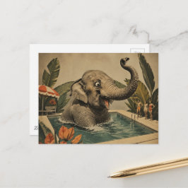 Postal Elefante retro en la piscina