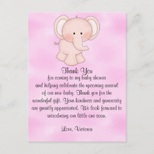 Postal Elefante rosa bebé Baby Shower