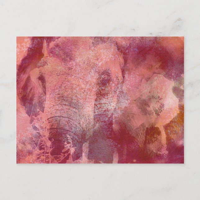 Postal Elefante Rosa Grunge (Anverso)