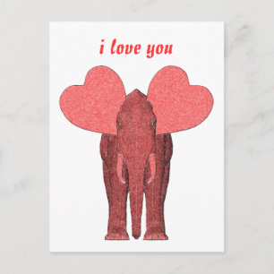 Postal Elefante rosa romántico