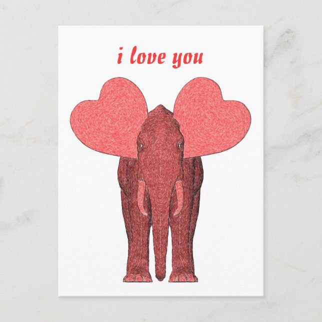 Postal Elefante rosa romántico (Anverso)