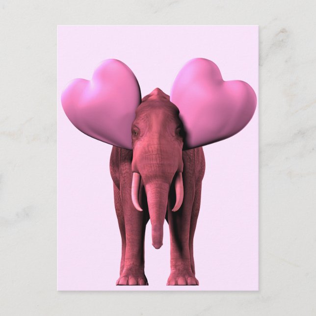 Postal Elefante rosa romántico (Anverso)