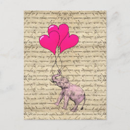 Postal Elefante rosa sosteniendo globos