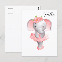 Postal Elefante rosa y gris suave Ballerina