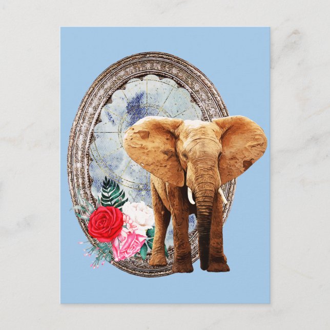 Postal Elefante, Rosas Y Marco (Anverso)