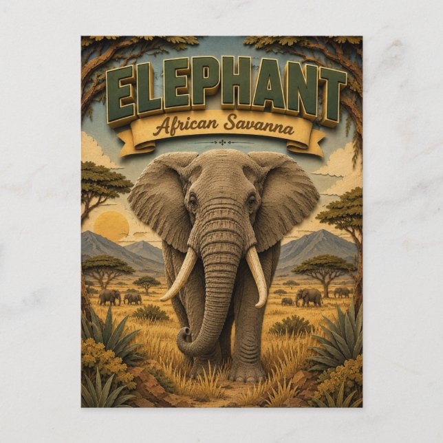 Postal Elefante Sabana Africana POPCUT (Anverso)