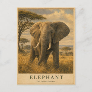 Postal Elefante Sabana del este de África VINTAGE