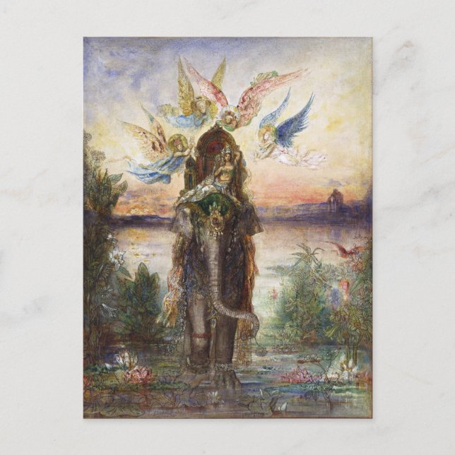 Postal Elefante Sagrado (Péri) por Gustave Moreau (Anverso)