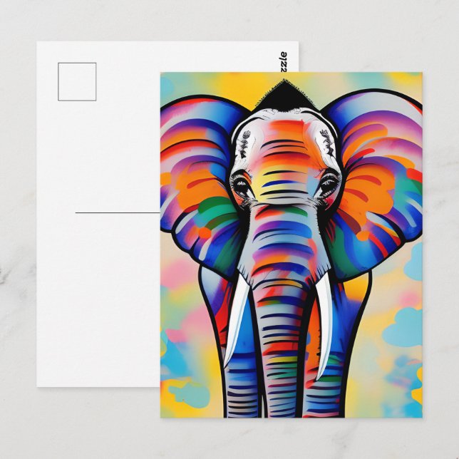 Postal Elefante salvaje africano colorido (Anverso / Reverso)