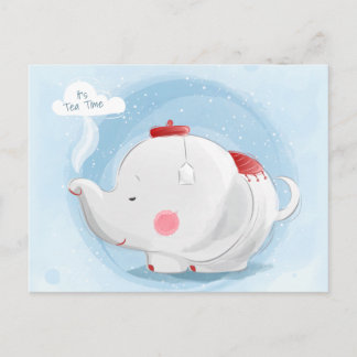 Postal Elefante teacup de acuarela personalizada