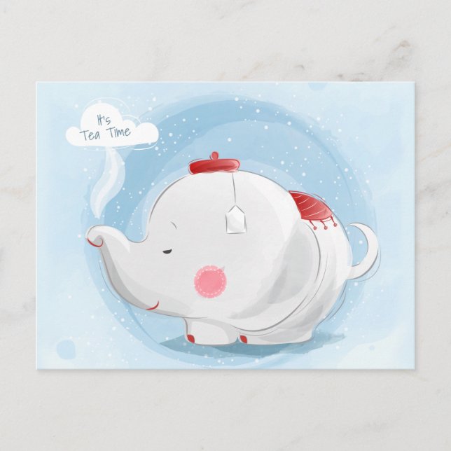 Postal Elefante teacup de acuarela personalizada (Anverso)