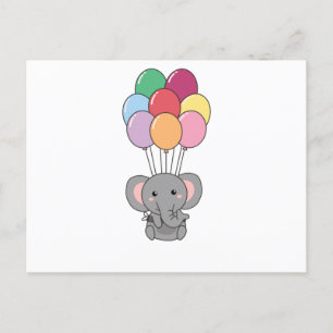 Postal Elefante vuela Con Globos Coloridos