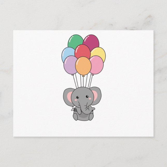 Postal Elefante Vuela con Globos de Colores (Anverso)