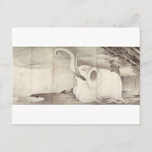 Postal Elefante y ballena (diptych) de Ito Jakuchu