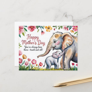 Postal Elefante y Día de la Madre floral para bebés