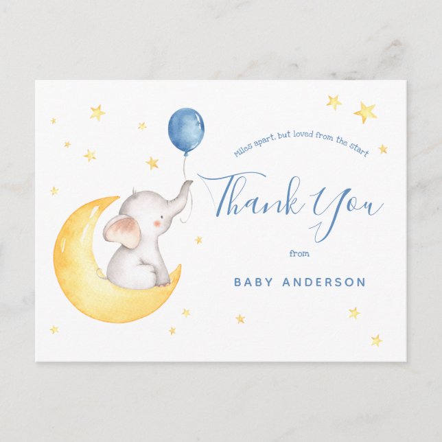 Postal Elefante y estrellas Baby Shower por correo gracia (Anverso)