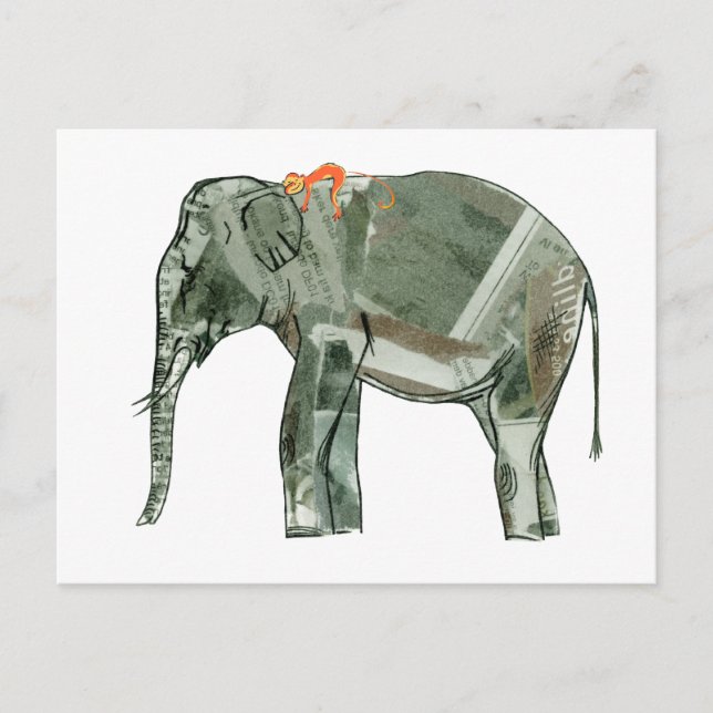 Postal Elefante y mono (Anverso)