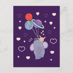 Postal Elefante y Paseo en Globo Espacial de Conejo   Cap