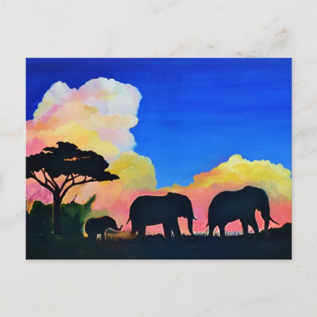 Postal Elefantes al atardecer (Anverso)
